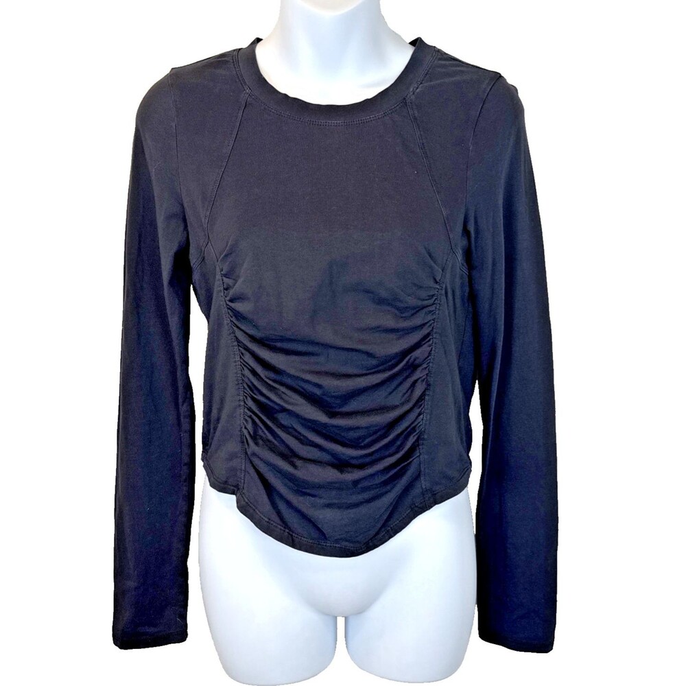 Daily Practice Anthropologie Black Ruched Front Top Long Sleeve S Small Cotton